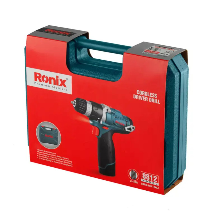 دریل پیچ گوشتی شارژی رونیکس (Ronix) 12 ولت نیم تنه فلزی- 8812 ابزار صنعتی الهی شیراز