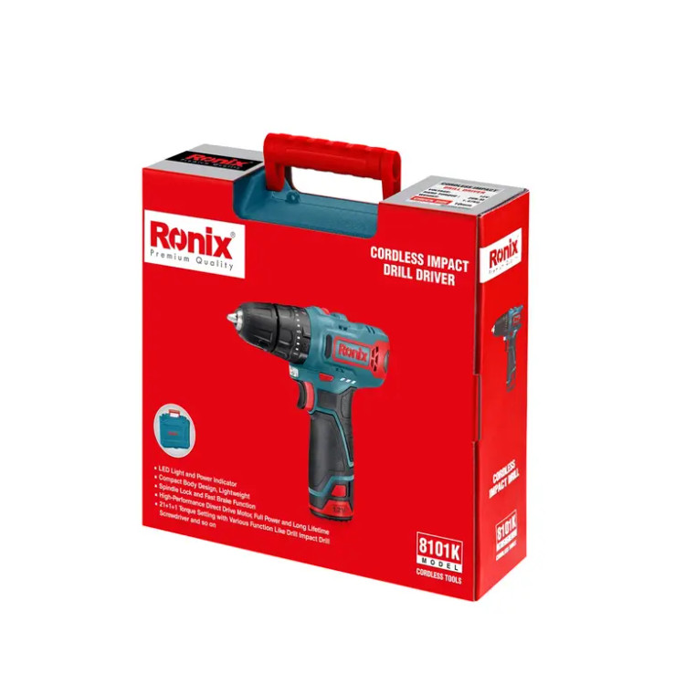 کیت دریل پیچ گوشتی چکشی رونیکس (Ronix) شارژی 12 ولت- 8101k ابزار صنعتی الهی شیراز